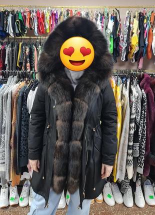 Женская чёрная натуральная парка4 фото