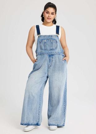 Denim pocket wide leg jumpsuit. джинсовый комбинезон батал