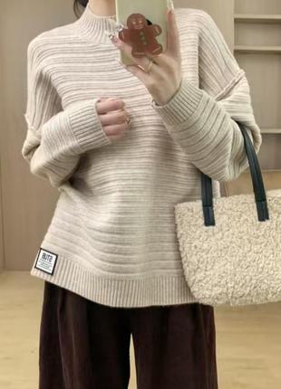 Женский вязаный пуловер с воротником свободный однотонный мягкий свитер #6310