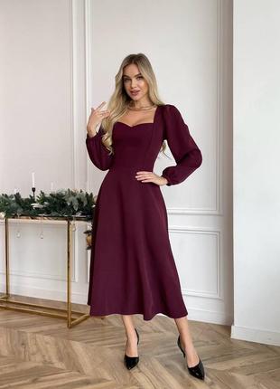 Платье миди из костюмной ткани с длинным рукавом, платье миди из декольте, 1574