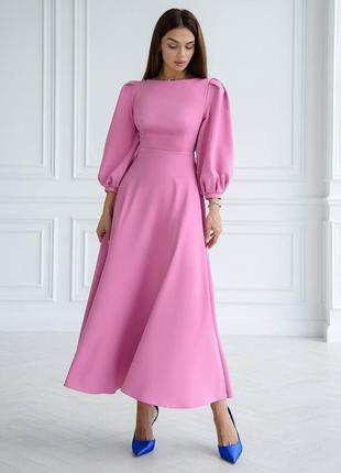 4 цвета! женское платье миди с открытой спиной, с поясом, с бантом, с широкими рукавами