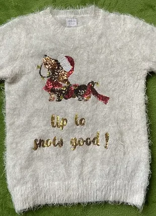 Новогодний свитер с собачкой на девочку