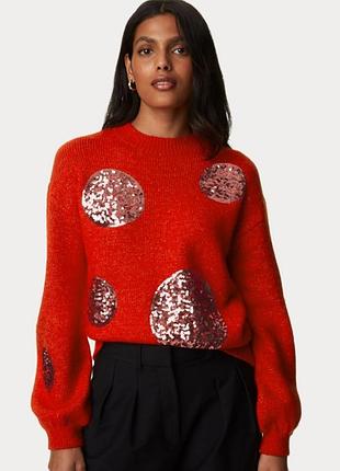 Актуальний светр з кругами паєтками великий розмір
