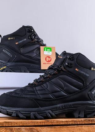 Зимние кроссовки ботинки merrell высокие с мехом полностью черные
