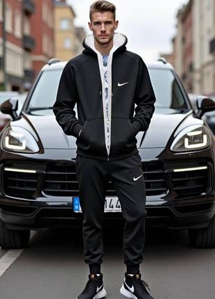 Зимний спортивный костюм nike трехнить на флисе черный