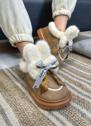 Угги авто леди с ушками трендовые шикарные угги короткие теплые с бантиком на платформе 39 40 41 42 ; 25 см 25,5 см 26 см