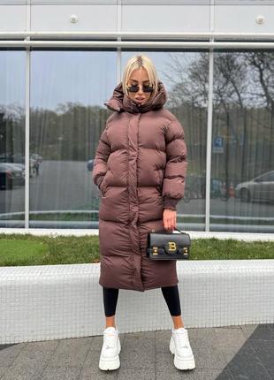 Теплый зимний дутый пуховик с капюшоном на аэро пуха, женский длинный пуховик на зиму, пуффер зимний, дутая куртка зима, м4336 фото