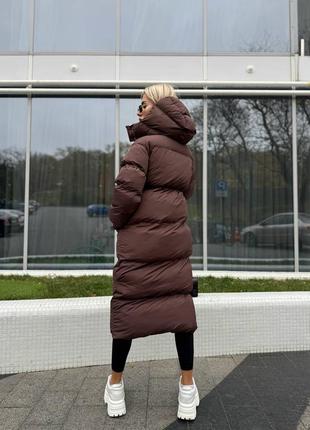 Теплый зимний дутый пуховик с капюшоном на аэро пуха, женский длинный пуховик на зиму, пуффер зимний, дутая куртка зима, м4334 фото