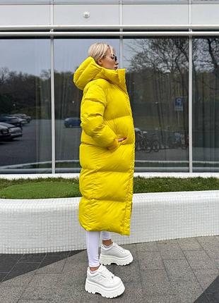Теплый зимний дутый пуховик с капюшоном на аэро пуха, женский длинный пуховик на зиму, пуффер зимний, дутая куртка зима, м4332 фото