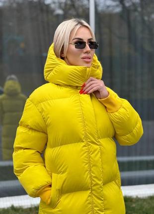 Теплый зимний дутый пуховик с капюшоном на аэро пуха, женский длинный пуховик на зиму, пуффер зимний, дутая куртка зима, м4335 фото