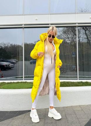 Теплый зимний дутый пуховик с капюшоном на аэро пуха, женский длинный пуховик на зиму, пуффер зимний, дутая куртка зима, м4337 фото