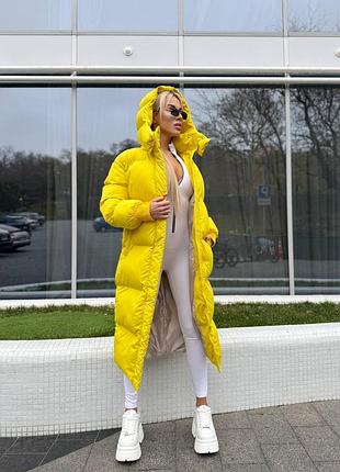 Теплый зимний дутый пуховик с капюшоном на аэро пуха, женский длинный пуховик на зиму, пуффер зимний, дутая куртка зима, м4336 фото
