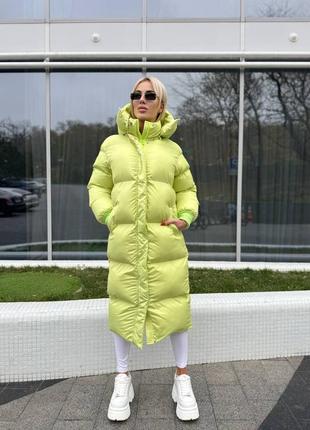 Теплый зимний дутый пуховик с капюшоном на аэро пуха, женский длинный пуховик на зиму, пуффер зимний, дутая куртка зима, м433