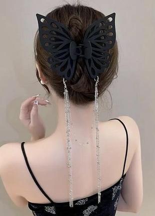 Заколка бабочка с серебряными косточками в стиле y2k coquette