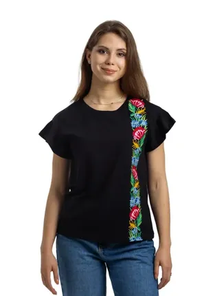 Футболка жіноча макова доріжка (стреч-кулір чорний)