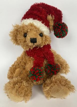 Новогодняя мягкая игрушка плюшевый новогодний мишка медведь медвежонок с блестящей шапкой