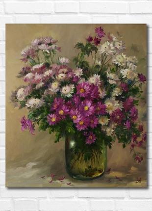 Картина олією "букеток листопада", 40×35 см, полотно на підрамнику, олія. волошки алла