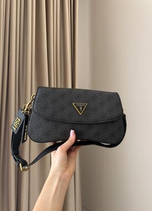 Сумка багет в стиле guess cordelia синяя серая кожа козa