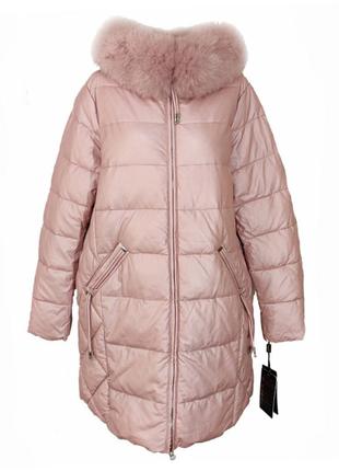 Пальто №302 — зима, экокожа, мех натуральный песец -  размер: 54 / 4xl, 56 / 5xl
