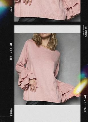 Розовый свитер длинный рукав оверсайз волан рюши кофта вязанаяzara теплоmango duttiлоннслив oldmoney