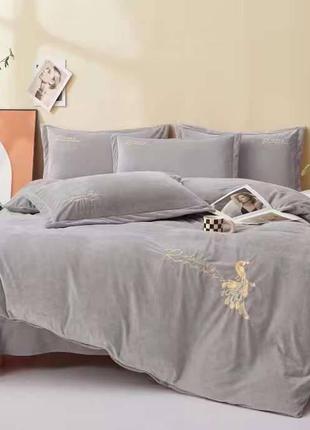 Комплект постельного белья велюр с вышивкой