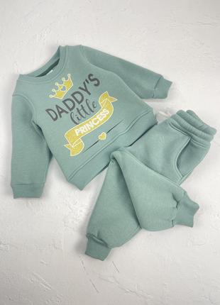 Костюм для дівчаток на флісі мʼятний теплий світшот та штани