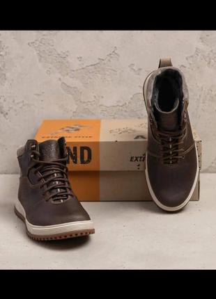 Мужские зимние кроссовки ботинки на меху натуральная кожа коричневого цвета lv