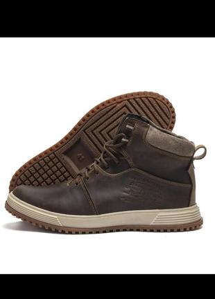 Мужские зимние кроссовки ботинки на меху натуральная кожа коричневого цвета lv