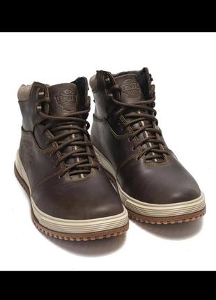 Мужские зимние кроссовки ботинки на меху натуральная кожа коричневого цвета lv