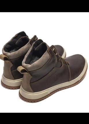 Мужские зимние кроссовки ботинки на меху натуральная кожа коричневого цвета lv