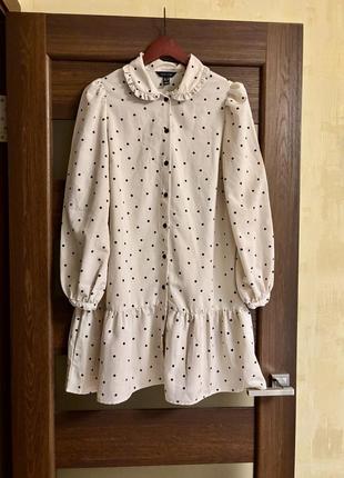 Плаття , сукня сорочка халат рубашка в горох бежеве , біла zara mango