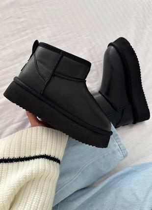 Угги ugg classic ultra mini platform «black leather’