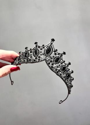 Диадема корона с камнями, черная корона на волосы, украшение на голову, черная тиара