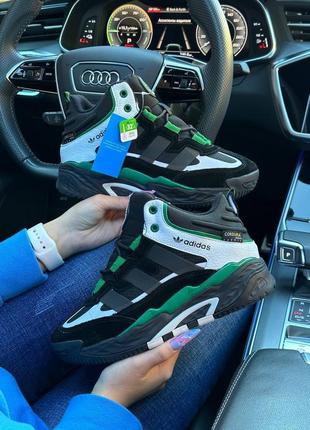 Женские кроссовки adidas originals niteball high black white green fur