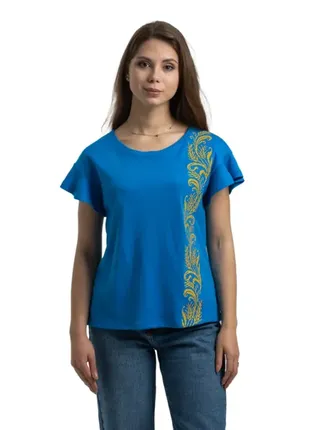 Женская футболка колосочки (интерлок голубой)