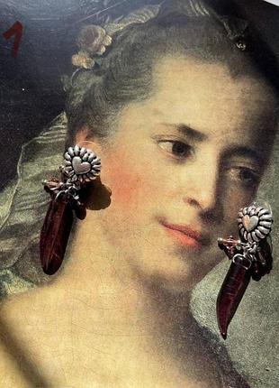 Серьги серги шарик винтажные винтаж с каменой сердце сердечко кристалл красный бардовый