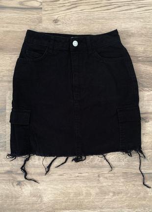 Черная джинсовая мини юбка с боковыми карманами denim co