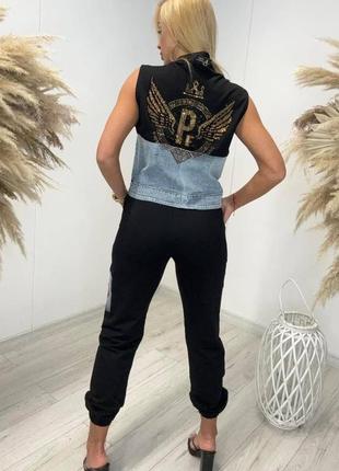 Мега стильный джинсовый костюм турция люкс качество,черный и беж.