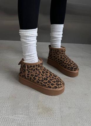 Ugg ultra mini platform ginger leopard suede угги женские на платформе, угги лямкие ультра мины, угги женские ультра мини