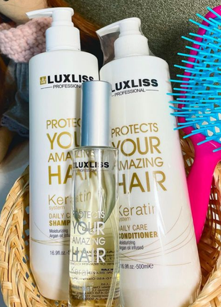 Набір для волосся luxliss keratin (шампунь 500 мл + кондиціонер 500 мл + спрей 50 мл)