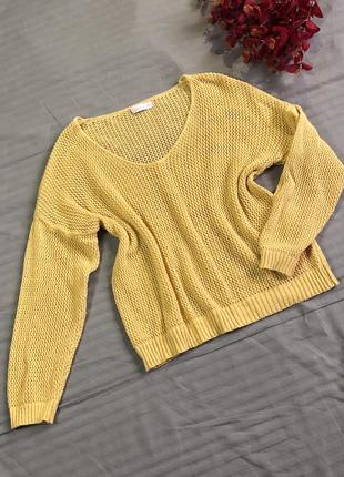 Желтый вязаный джемпер сетка made in italy