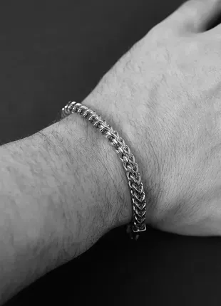 Мужской серебряный браслет стальной, мужская серебряная цепочка цепь на руку, металлический из стали8 фото