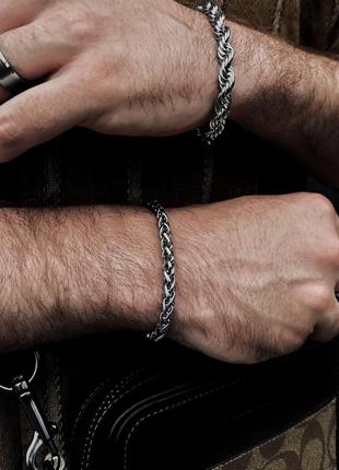 Мужской серебряный браслет стальной, мужская серебряная цепочка цепь на руку, металлический из стали7 фото