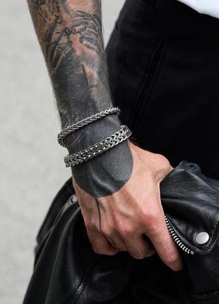 Мужской серебряный браслет стальной, мужская серебряная цепочка цепь на руку, металлический из стали10 фото