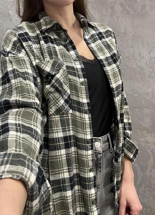 Сорочка в клітинку зелена хакі