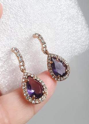 Шикарні сережки carolee, позолота, аметистове скло кристали, american vintage