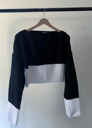 Свитер кофта черно-белый вязаный свитер plt