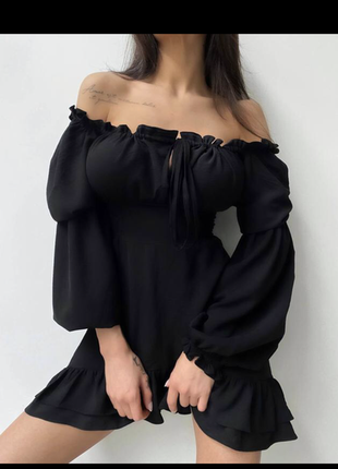 Сукня тренд чорна коротка рюши клеш 2024