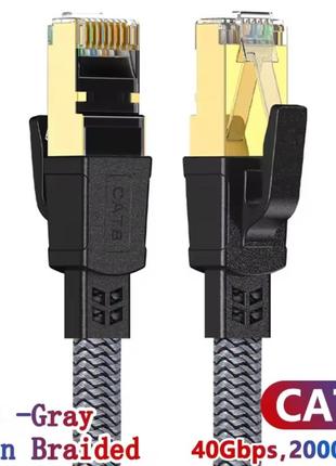 Патч-корд, ethernet кабель cat8  1 м, rj45, плоский, grey