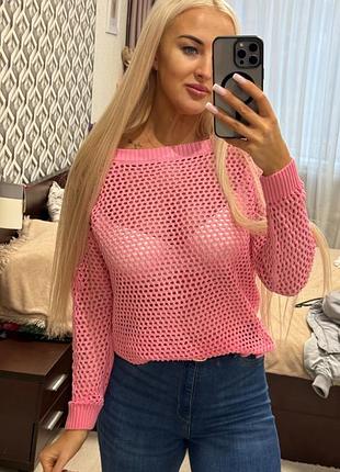 Женский розовый свитер паутинки 5